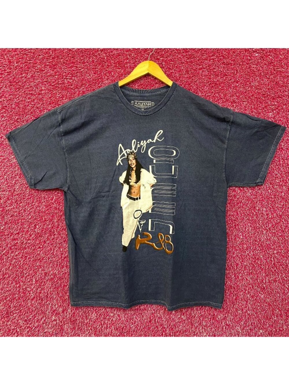 Aaliyah R&B Vintage-Style Washed Blue T-Shirt 1X